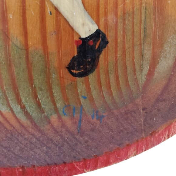 Antique Swedish Wood Wall Plate Hand Painted Marschen gar till tuna 6 3/8" - Picture 5 of 7